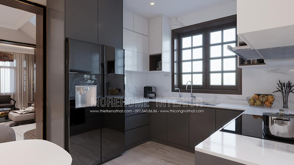 Thiết kế nội thất phòng bếp hiện đại với tông màu đối xứng kết hợp Thiết kế phòng bếp, tủ bếp đẹp