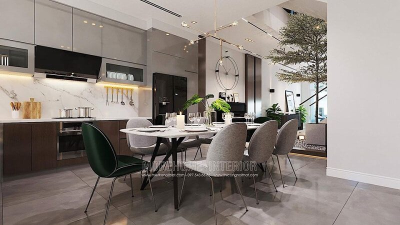 Mẫu thiết kế hệ tủ bếp biệt thự gỗ công nghiệp cao cấp mang đến sự tiện nghi cho không gian sống gia chủ với những tích hợp thông minh. Tủ bếp acrylic