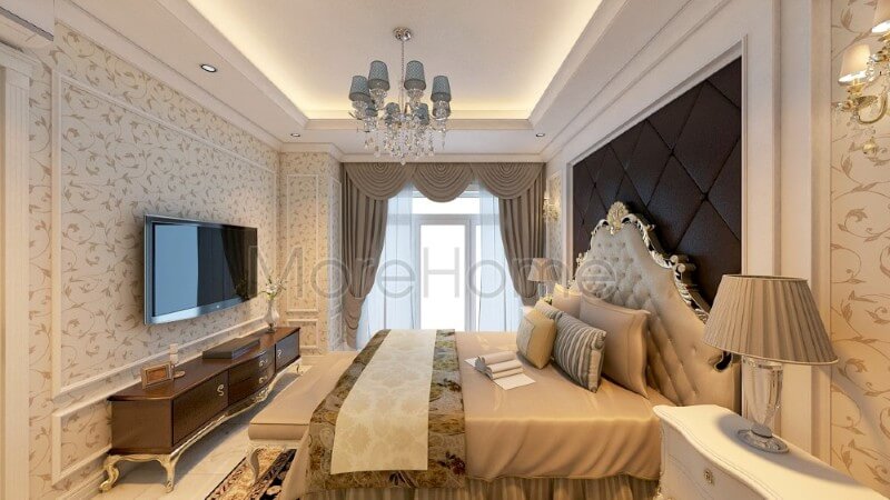 Các đường nét trạm khắc tinh xảo trên chiếc giường ngủ là điểm nhấn thu hút nhất trong căn phòng, với thiết kế tỉ mỉ này, kiến trúc sư đã mang đến sự mới mẻ và sáng tạo cho không gian thư giãn Mẫu thiết kế nội thất chung cư đẹp