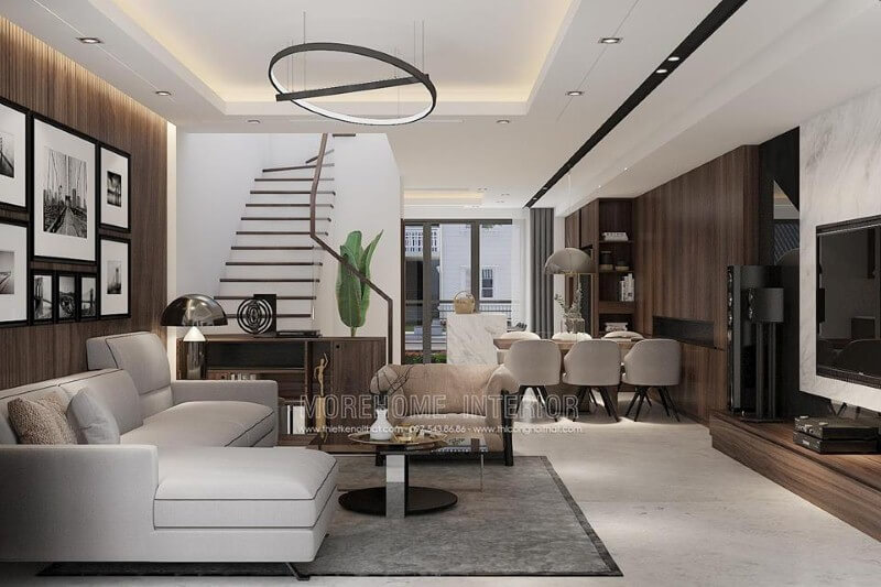Thiết kế phòng khách liền phòng bếp, phòng ăn phong cách hiện đại đã trở thành xu hướng ấn tượng nhất hiện nay. Mẫu nội thất biệt thự đẹp